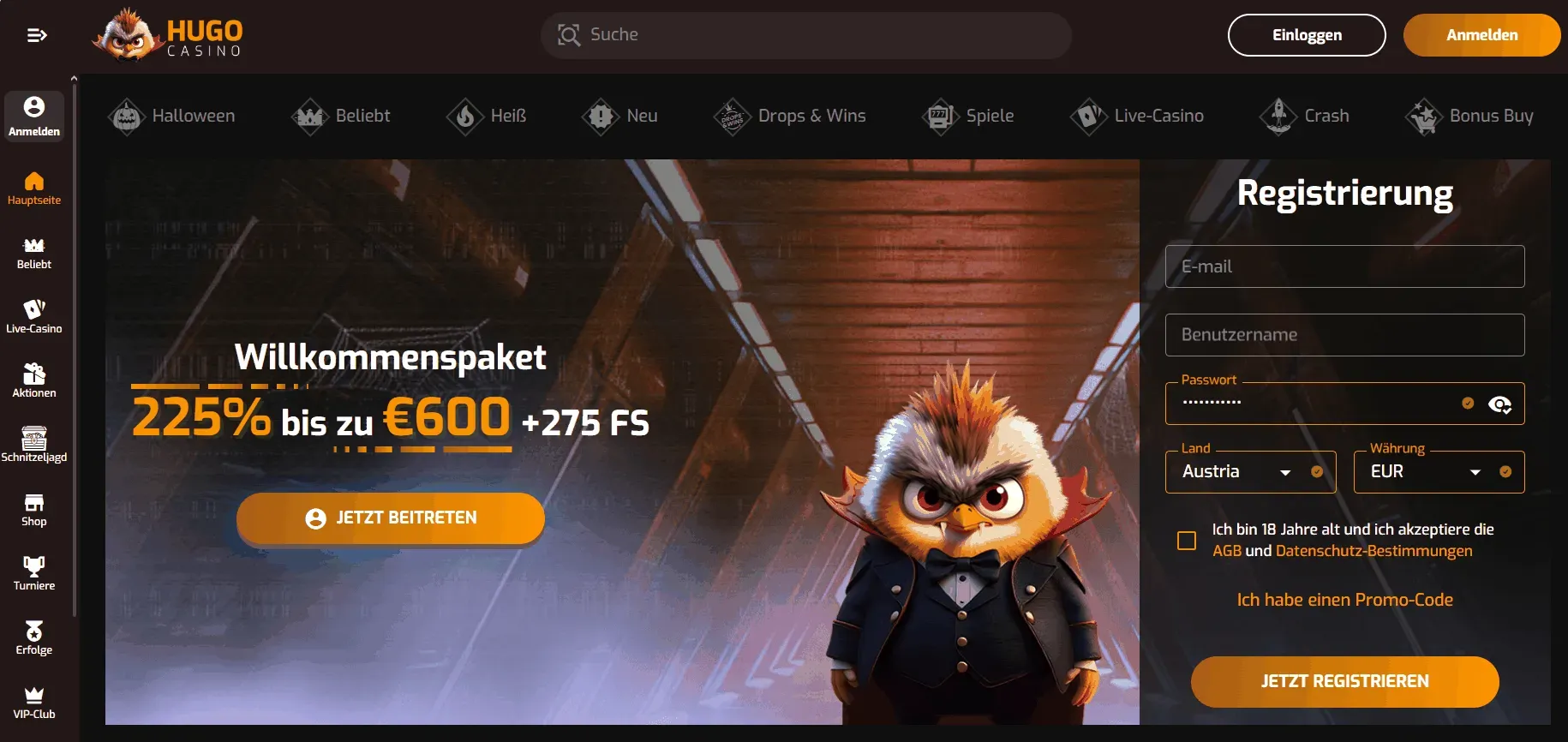 Hugo Online Casino mit Handyrechnung