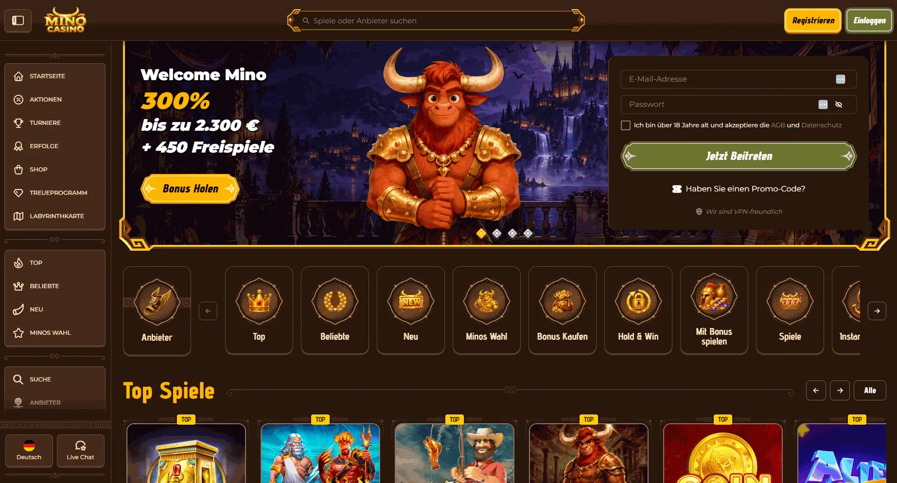 Mino Online Casino mit EU-Lizenz Österreich